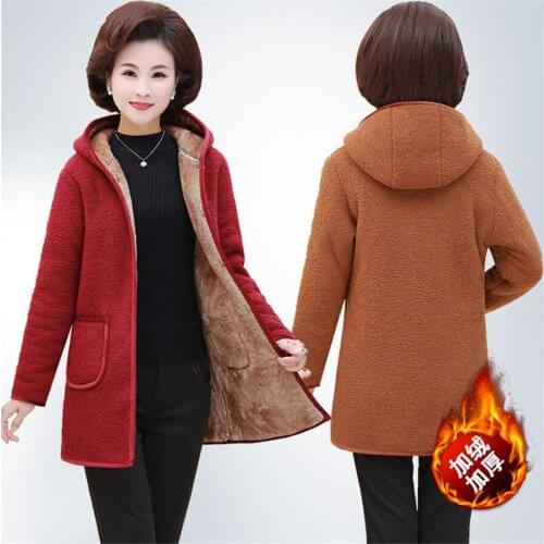 Womens Winter Jacket Long Female Coat Thicked Hooded Warm Parkas Middle-Aged Mothers Plus Fleece Overcoat Plus Size XL-5XL