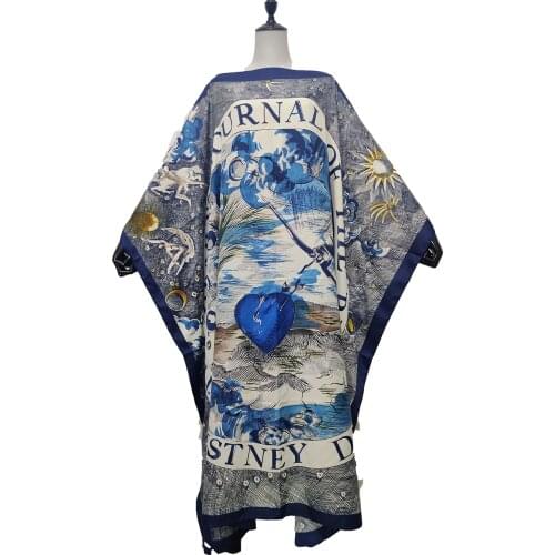 Winni Plus Size New Floral Bohemian Loose Sleeve BouBou Maxi Dress For Lady Middle East Muslim Ramadan Holiday Silk Kaftan Dress