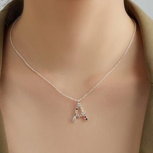 925 Silver A-Z Letter Initial Pendant Necklaces For Women,s925 Silver Rolo Chain Choker Necklace Female Fine Statement Jewelry