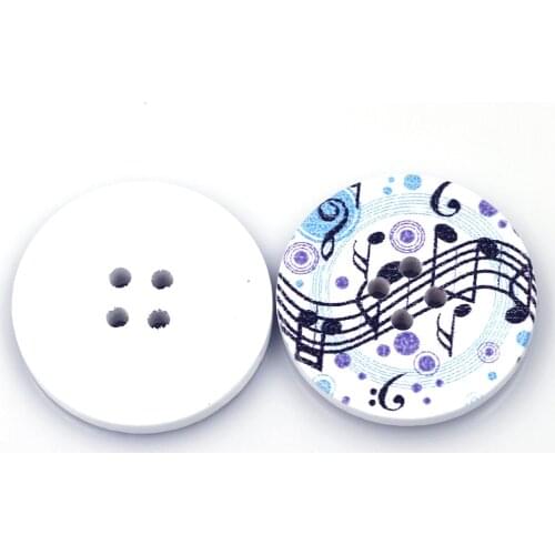 10Pcs 30mm Musical Note Multicolor Pattern Round 4 Holes Wooden Sewing Buttons Ornaments Scrapbook Crafts Clothes Accessories