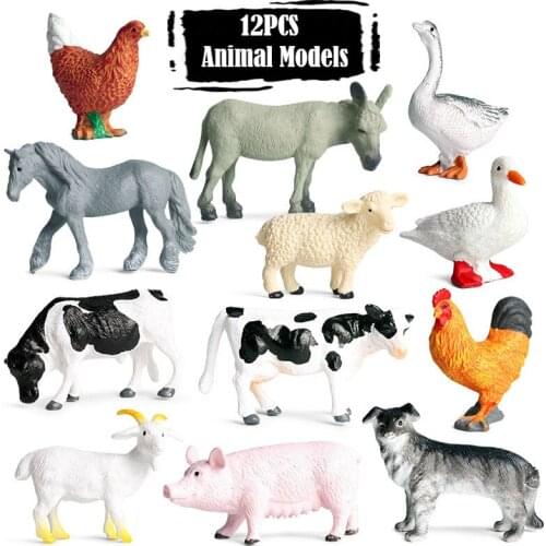 12Pcs/Set Animal Dinosaur Action Figures Model Toys For Children Lion Tiger Whale Shark Cognize Educational Toys Collection Gift