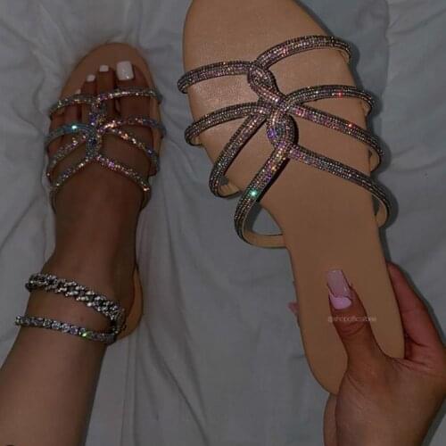 2021 Flop Flip Shoes Women Slippers Flat With Sandals Woman Bling Slides Female Shoes Fashion Sandals For Lady Summer Slippers