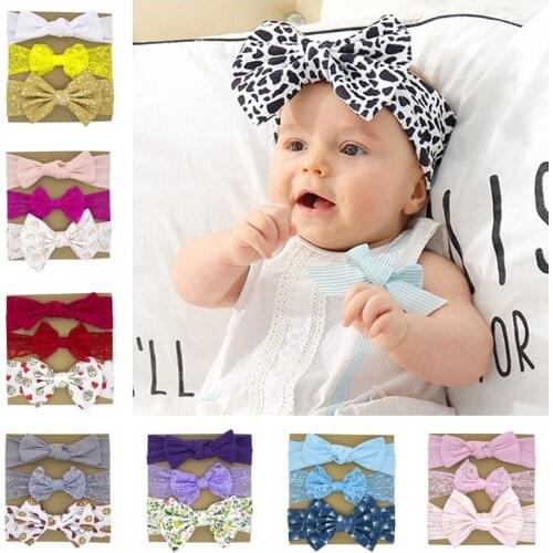 3pcs/lot Colorful Striped Bowknot Baby Girl Elastic Headband Fashion Lace Bow Hairband Cute Cartoon Print Headwear Birthday Gift