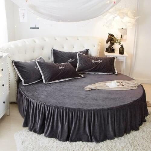 4PCS Crystal Velvet Round Bed Skirt Sheet Pillowcase Duvet Cover Sets Lace Edge Pillowcase /Bed Skirt Embroidery Velvet Quilt Co
