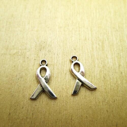 60pcs--9x14mm Awareness Ribbon Charms,Ribbon charm pendants DIY necklace/ bracelets charms antique silver tone