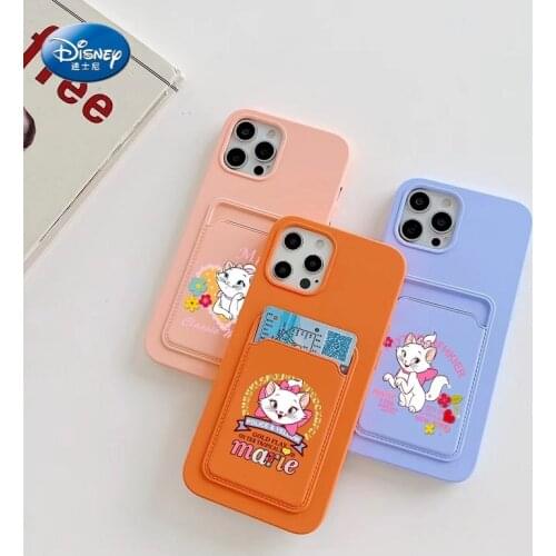 Disney Cute Mary Cat Card Holder Phone Case iPhone 11 12 Pro Max 12 XS Max XR 7 8 Plus Case Marie Soft Silicone Wallet BackCover