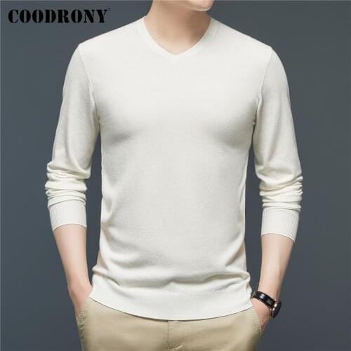 COODRONY Brand Autumn Winter Soft Warm V-Neck Sweater Shirt Classic Casual Pure Color Pullover Men Knitwear Jersey Homme C1348