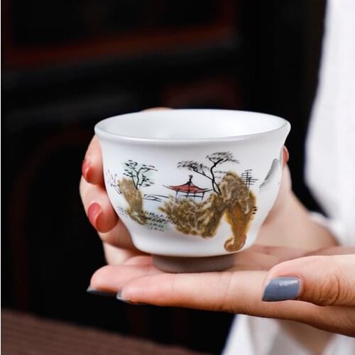 Jingdezhen Ruyao Tea Cup Ceramic Vintage Cup Handmade Teacup Japanese Teaware Master Tea Bowl Drinkware Crafts Decoration Teacup