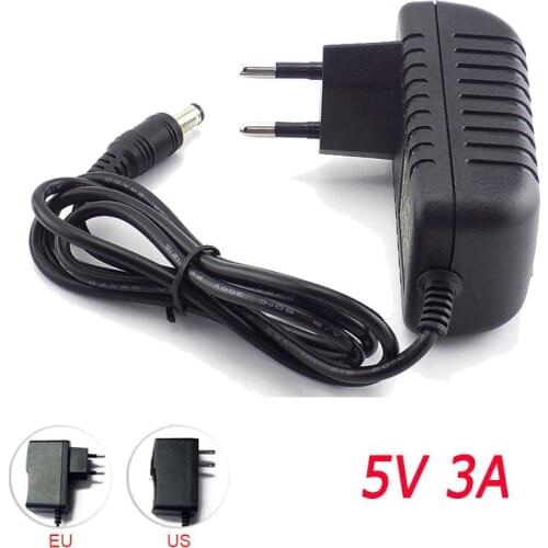 DC 5V 3A Power Supply Charger Transformer Adapter 3000mA 100V-240V Switch 5.5mm x 2.1-2.5mm Cord Plug For Strip LED TV Box V