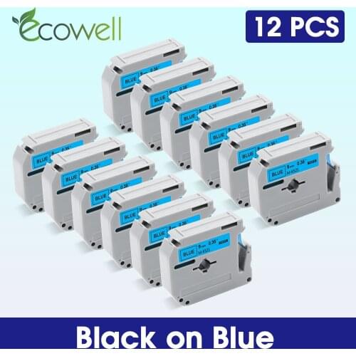 Ecowell 9mm MK521 MK-521 labels for Brother P-Touch label Maker mk 521 M-K521 Black on Blue for PT-45M PT-100 PT-110 PT-70 PT-80