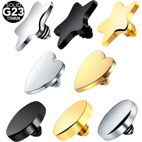 G23 Grade Titanium 4mm Dermal Anchor Top Micro Dermal Drivers Surface Gold Black Heart Star Dermal Piercing Body Jewelry