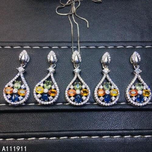 KJJEAXCMY fine jewelry 925 sterling silver inlaid Natural colored sapphire classic Womens pendant necklace supports test noble