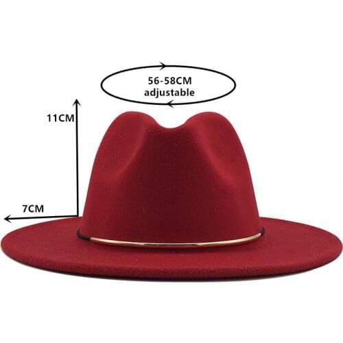 Classic British Fedora hat women men winter gold buckle woolen top hat solid color wild outdoor leisure jazz hat