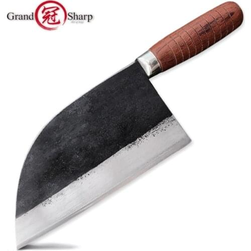 Handmade Forged Chef Knife Carbon Steel Forged Traditional Chinese Cleaver Kitchen Knives Meat Vegetables Slicing Chopping Tool