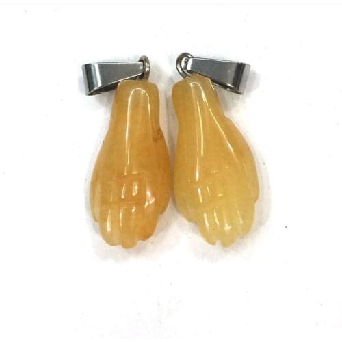 FYJS Unique 2 Pcs Silver Plated Hand Shape Yellow Quartz Pendant Malachite Stone Fashion Jewelry