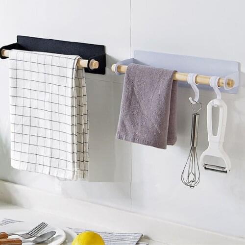 Metal wall hanging Holder wood towel Shelf toilet paper organizer rag Holder plastic wrap film Storage Racks kitchen accessorie
