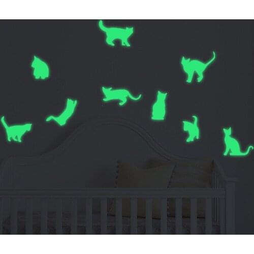 YRHCD Nordic style DIY Cute Cartoon Cat Luminous Stickers for Babies room Decor Fluorescent Minimalist Room Decoration sticker