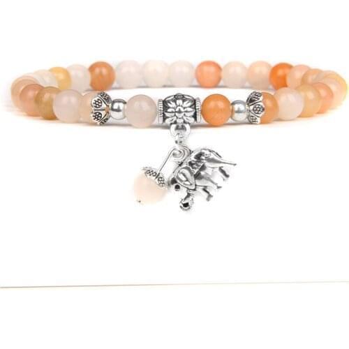Trendy 6mm Pink Aventurine Stone Charm Bracelet Cute Animal Elephant Pendant Beads Bracelets Women Yoga Energy Jewelry Gifts