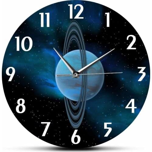 The Ice Giant Uranus Planet Modern Design Wall Clock Solar System Space Home Décor Silent Wall Clock Planet Minimalist Wall Art