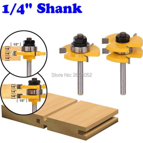New 2Pcs Tongue & Groove Router Bit 3/4" Stock 1/4" Shank For Woodworking Tool