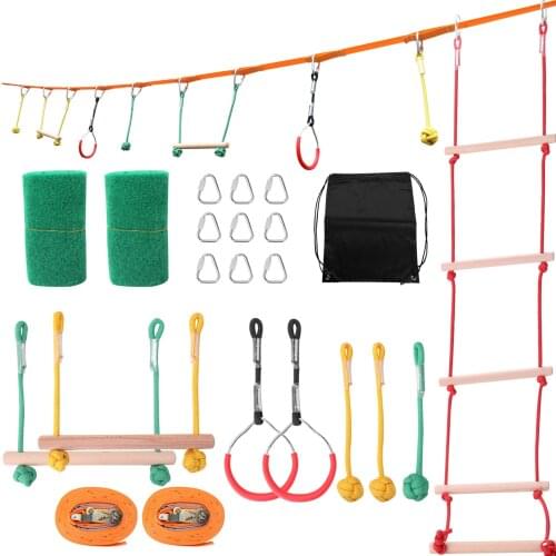 Children climbing equipment Ninja Rope Obstacle Training Equipment Kids Fun Slack Line Outdoor Childrens carabiner