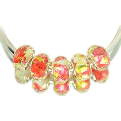 Cuts Faceted Color Silver Plated Cord Big Hole Rainbow Design Acrylic Jewelry Loose Beads Fit Pandor Charms Bracelet colar