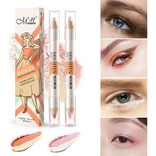 Eye And Face Brightening Lying Silkworm Double-headed Highlight Pen Pearlescent Champagne Gold Eye Shadow Pen With Sharpener