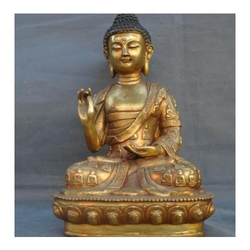Marked Tibetan Buddhism bronze Gilt Sakyamuni Shakyamuni Tathagata Buddha statue