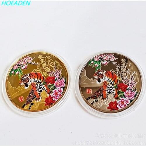 2022 Year Tiger Commemorative Coin Colorful Painted Collection Medal Craft Badge