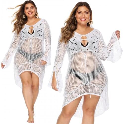 Sexy Hollow See-through Cover Up Bikini Women 2021 Summer Swimsuit Thin Cover-up Bathing Irregular Lace-up Sunscreen Beach Dress