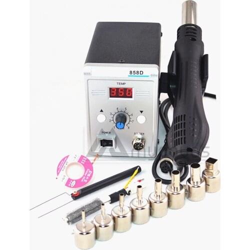 Hot Air Gun 700W 858D ESD Soldering Station Digital Desoldering Station + 8 Air nozzles +Heating core repair tool set