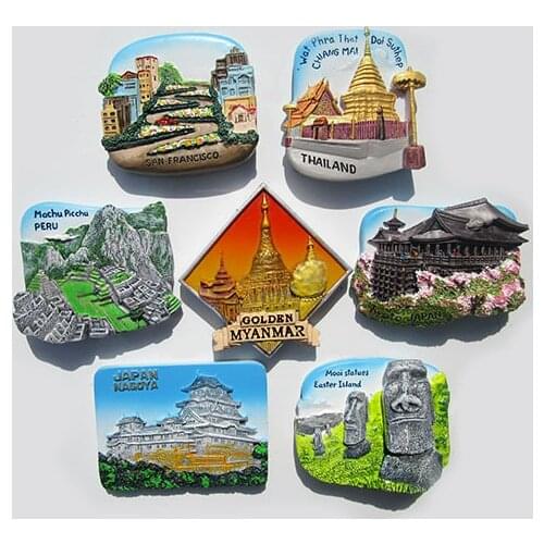 Vatican City Chile Easter Stone Island Moai Statues Golden Myanmar Tokyo Japan Thailand World Tourism Resin Fridge Magnets