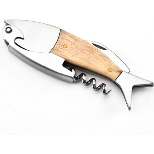Professional Stainless Steel Wooden Fish Bones Wine Opener Bottle Corkscrew Opener Premium Rabbit Lever Corkscrew For WineSN1364