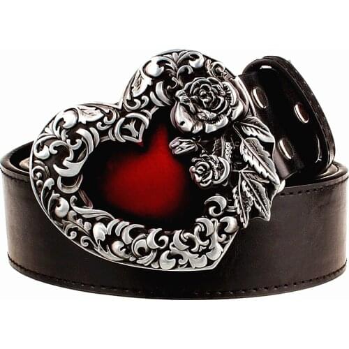 Fashion Belt Love heart metal buckle heart of rose flowers design punk rock belts women decorative belt hip hop girdle