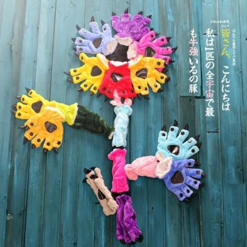 Lovely Cartoon Animal Bear Cat Claw Paw Footed Pajama Gloves Women Men Cosplay Soft Plush Mittens Halloween Costumes Gloves L29