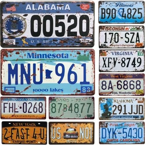 USA NEW YORK 125 Metal Tin Signs Car Number License Retro Home Decor for Bar Cafe Garage Wall Painting Plate 30x15cm Vintage