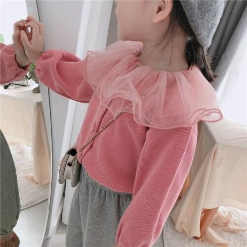 Toddler Girls Sweater Coat 2020 Autumn Petal Collar Knit Cardigan for Girl Children 2 3 4 5 6 7 Y Baby Girl Knit Sweater New
