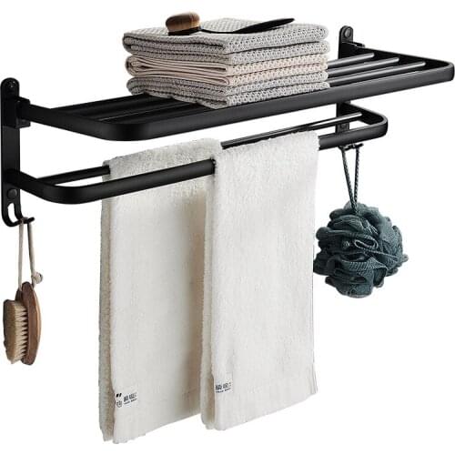 Towel rack free perforated space aluminum toilet rack black double towel rack Nordic bathroom accessories set