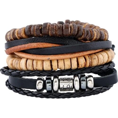 Vintage Multilayer Leather Bracelet For Men/Women Fashion Braided Handmade Rope Wrap Bead Charm Woven Bracelet Male Gift Classic