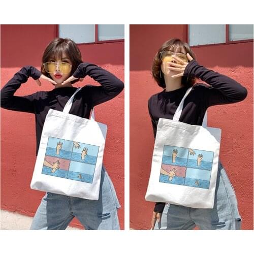 Korean Style Women Canvas Bag My Depression My Brain My Anxiety Print Handbags Shoulder Bags Casual Shopping Tote Girls