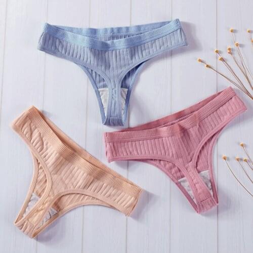 Womens Cotton G-String Thong Sexy Panties for Women String Briefs Underwear Intimate Lingerie Ladies T-back Low-Rise 3 Pcs/set