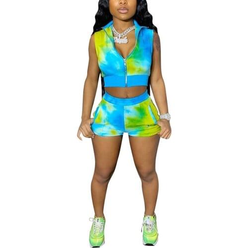 Womens Tie Dye Tracksuit Sets Sleeveless Tank Top High Waist Short Pants 2Piece Sets Ladies Matching Set Women Sweat Suit Set