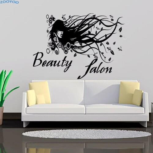 ZOOYOO Creative Beauty Salon Wall Stickers Long Hair Lady Wall Decals Removable Home Decor Living Room Decoration Self Adhesive