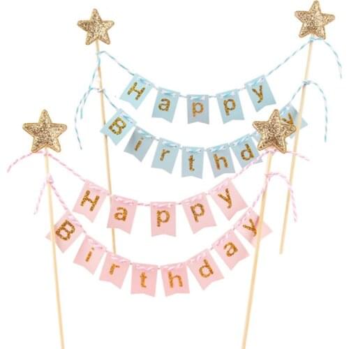 1Set Happy Birthday Cake Toppers Banner Flag Baby Shower Birthday Party Cupcake Topper Kids Girl Boy Birthday Cake Decorations