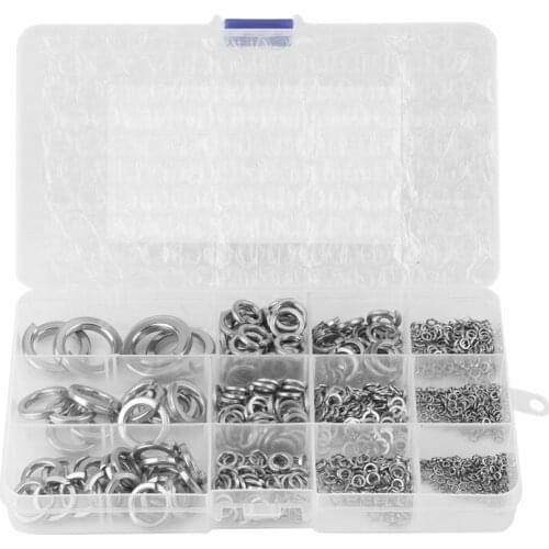 1035Pcs M1.6 M2 M2.5 M3 M3.5 M4 M5 M6 To M16 304 Stainless Steel Spring Split Lock Washer Assortment, Elastic Gasket Set