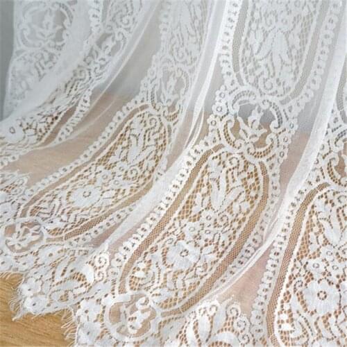 3 Yards Soft Vintage Striped Floral Eyelash Lace Fabric French Chantilly DIY Sewing Craft Bridal Robe Boho Wedding Dress