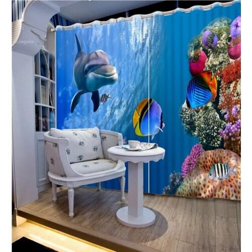 Landscape Scenery 3d Curtains For Living Room Window Treatments Modern ocean dolphin Shade Window Curtains