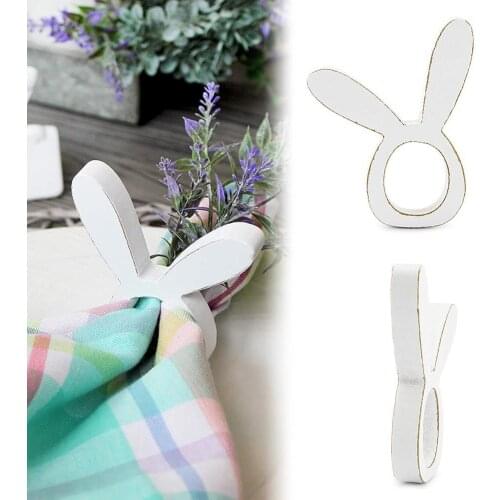 4Pcs Cute Rabbit Wooden Napkin Ring Holder Wedding Party Easter Table Decor