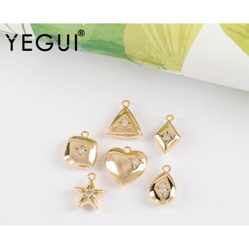 YEGUI M1050,jewelry accessories,18k gold plated,copper metal,zircons,charms,jump ring,jewelry making,diy pendants,10pcs/lot