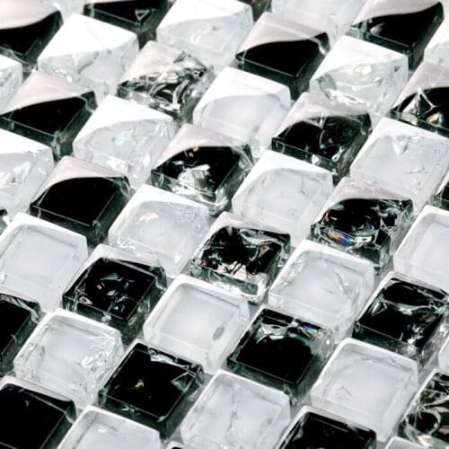 White mixed black square crystal Glass Mosaic Tiles ice crackle bathroom shower tiles bedroom wall tiles kitchen backsplash